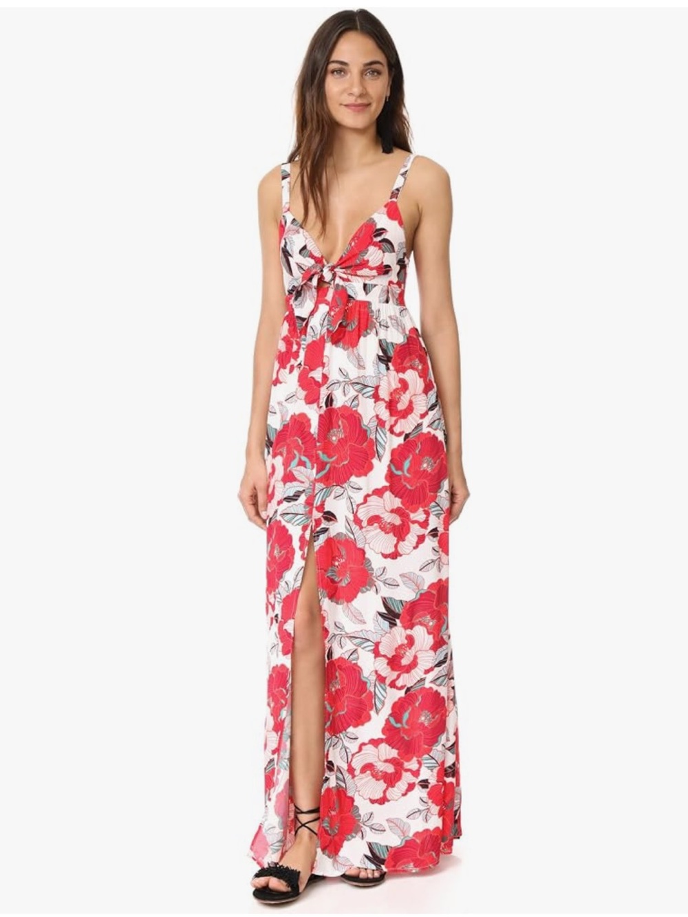 Cupcakes and Cashmere Floral Tropical Tie-Front Maxi Dress Red White Size 10